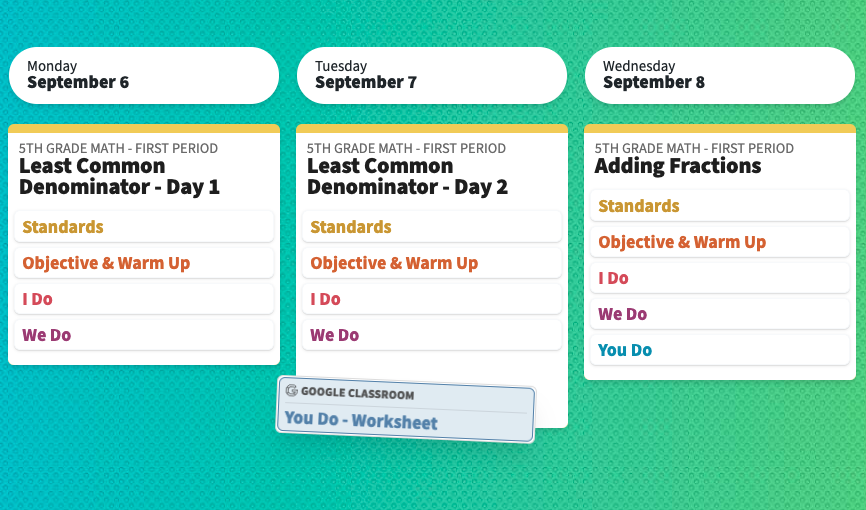 Drags Activities Between Lessons