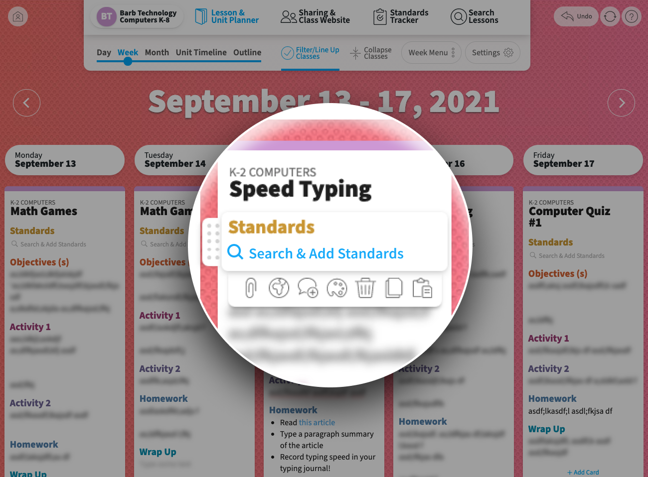 A standards cards in a lesson