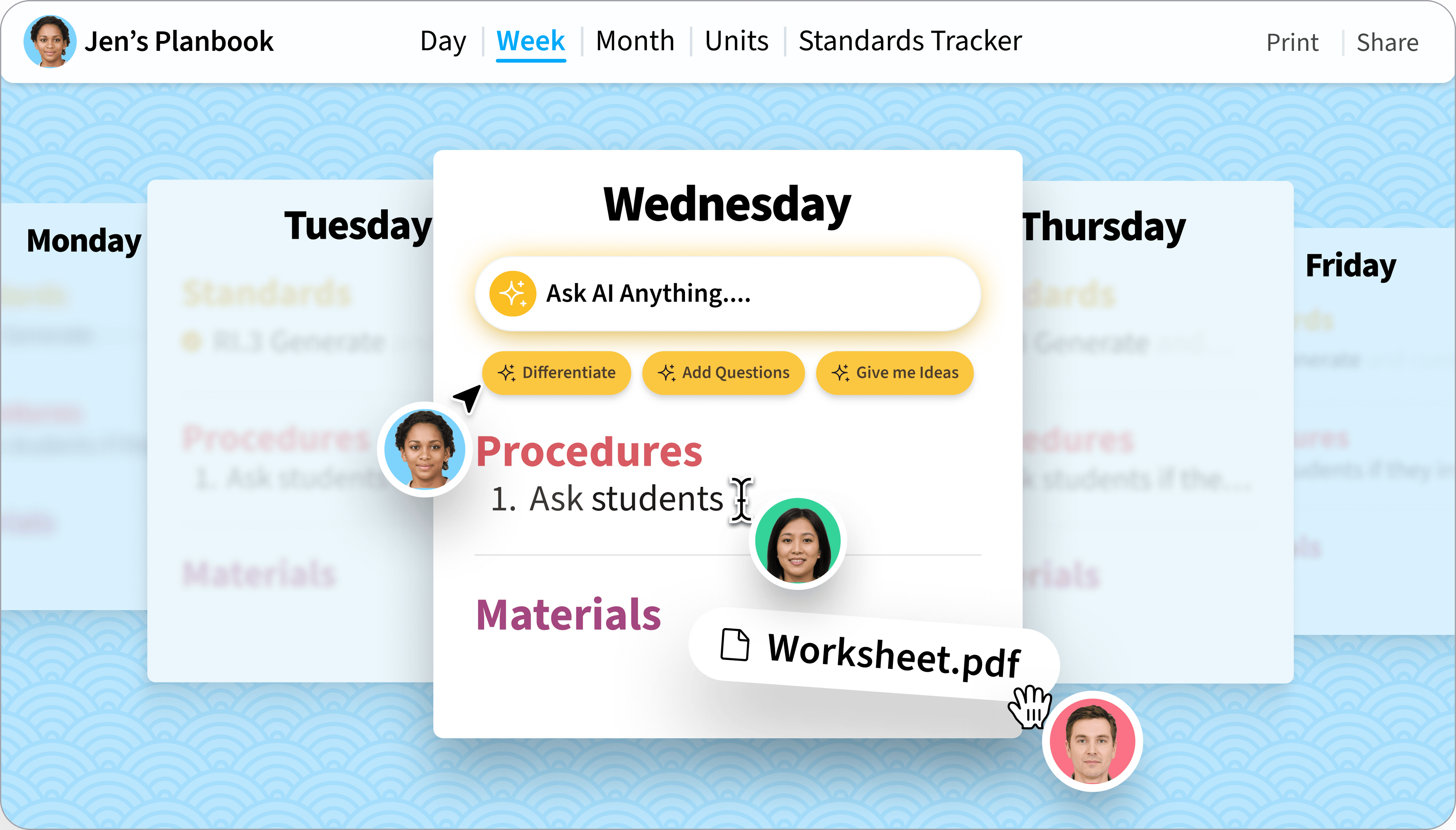 Illustration of the main lesson writing interface for the application
